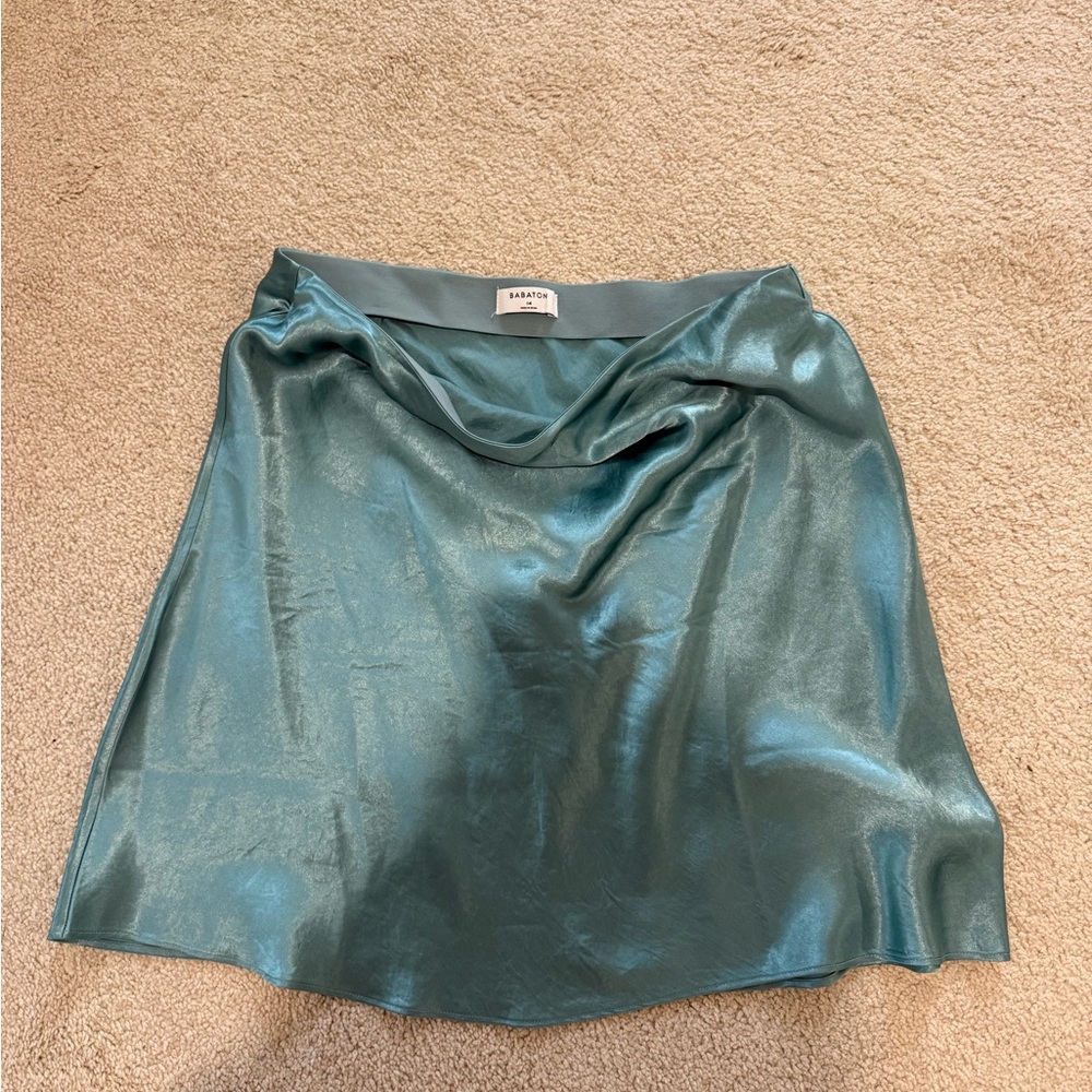 Babaton A-Line Satin Skirt in Teal